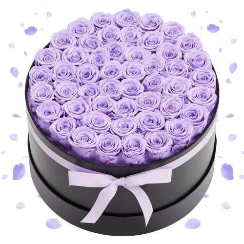 VEVOR Forever Flowers, 50 konserverte roser i en eske, evige blomster udødelig bukett bursdagsgave til kvinner hennes kone mødre, jubileum, valentinsdag, jul, lavendel lilla