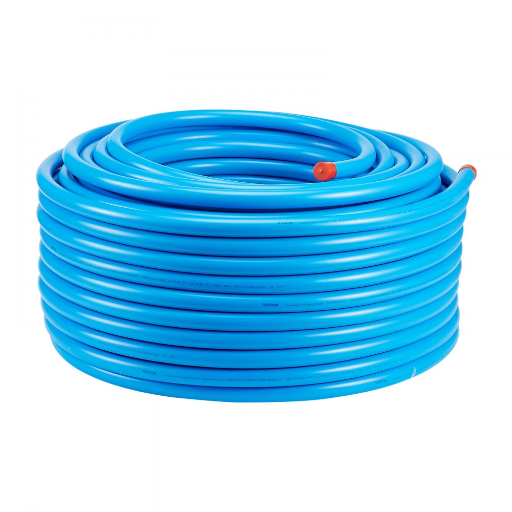 VEVOR luftkompressorledningssett, 61 m x 1,5 mm, HDPE-aluminium trykkluftrørsystem, lekkasjesikkert og enkelt å installere, trykkluftledningssett for garasjer og verksteder, blå