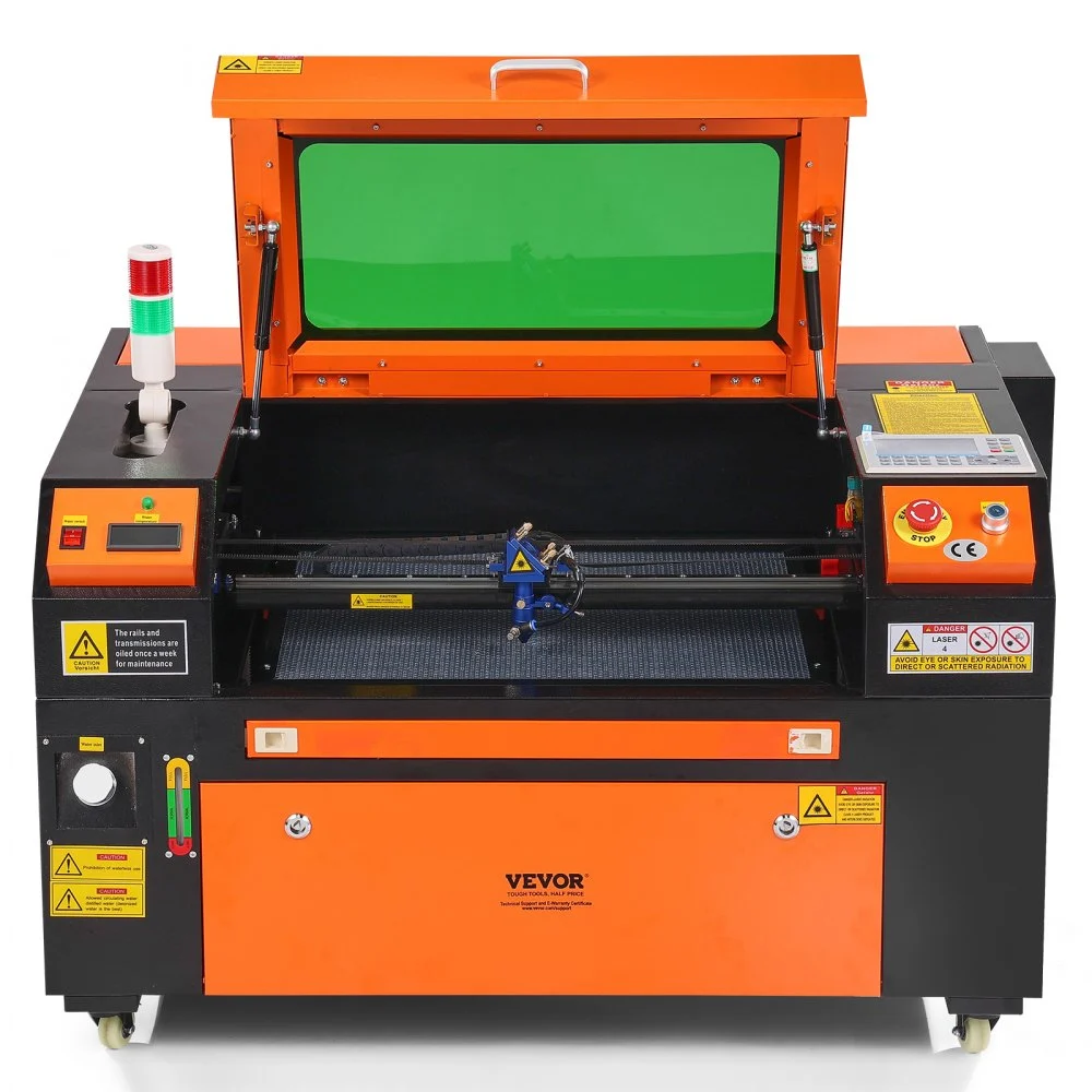 VEVOR 60W CO2-lasergravør, 41 x 61 cm (16 x 24 tommer), 500 mm/s (19,7 IPS) laserskjæremaskin med 2-veis luftassistanse, kompatibel med LightBurn, CorelDRAW, AutoCAD, Windows, Mac OS, Linux, for tre, akryl og stoff mer