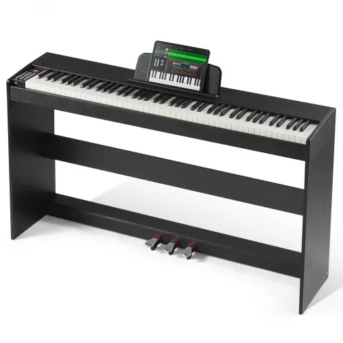 VEVOR Vektet Digitalpiano, 88 Tangenter Fullt Vektet, Elektrisk Piano, Dobbelt Keyboard og Høyttalere, Enkelt Kabinnfeste med Hodetelefoner, 200 Toner og Rytmer, Støtte for Bluetooth/USB/MIDI, For Nybegynnere