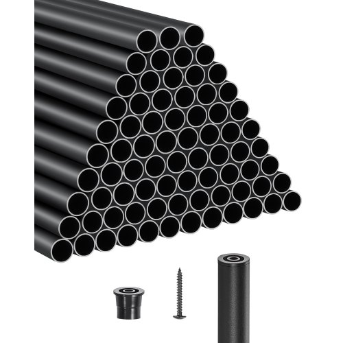 VEVOR trappebalustre 101-pakning, 26 tommers trappebalustre i aluminium, 3/4 tommers vanntett rundt metallspindelrekkverk, hult dekkrekkverk med skinnehetter og skruer for trapper, veranda, terrasse, matt svart