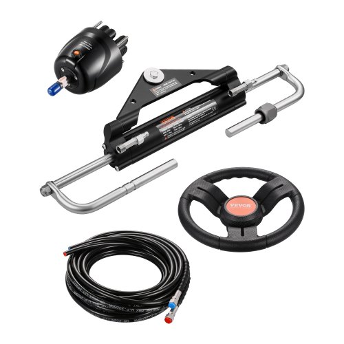 VEVOR 150 hk hydraulisk påhengsmotorstyringssett, hydraulisk styringssystem for båter med 13,5-tommers ratt, rorpumpe, hydraulisk sylinder og 2 stk. 26 fot slanger for båter med én stasjon og én motor