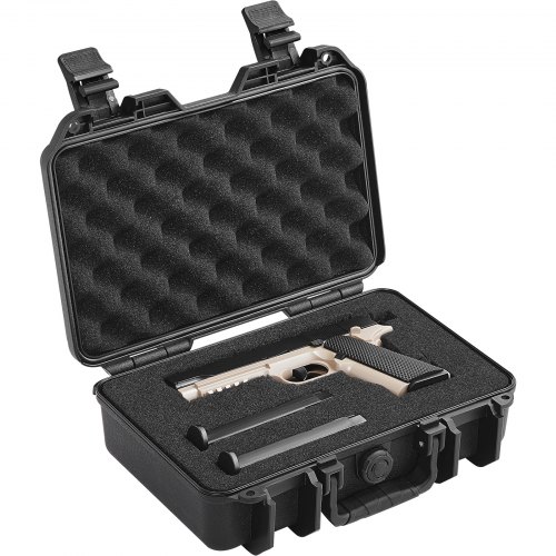VEVOR harde pistolkofferter med forhåndskuttet PU-skum, vanntett og støvtett hard pistolkoffert for 1 pistol, 12,59 × 9,01 × 4,4 tommer låsbar pistolkoffert, svart