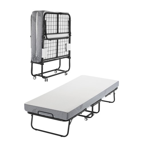 VEVOR sammenleggbar seng, 89 x 190 cm sammenleggbar seng med 13 cm madrass, sammenleggbar seng i twin-størrelse med solid metallramme og memory foam-madrass, bærbar sammenleggbar seng med madrass, for voksne, gjester