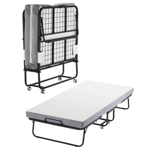 VEVOR sammenleggbar seng, 91 x 193 cm sammenleggbar seng med 10 cm madrass, sammenleggbar seng i twin-størrelse med solid metallramme og memory foam-madrass, bærbar sammenleggbar seng med madrass, for voksne, gjester