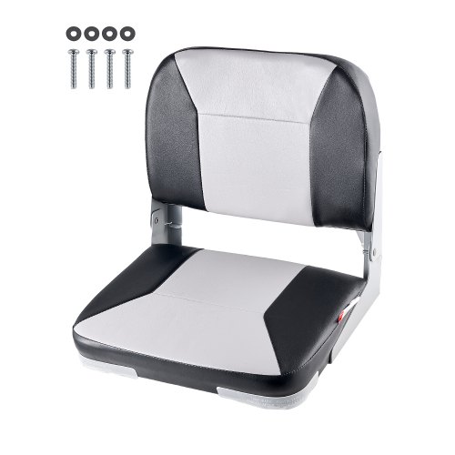 VEVOR båtsete, lav ryggstøtte, sammenleggbart fiskebåtsete med fortykket svamppute og vanntett PVC-skinn, hengsler i aluminiumslegering, oppfellbart båtsete for fiskebåter, yachter, skip, svart og grå