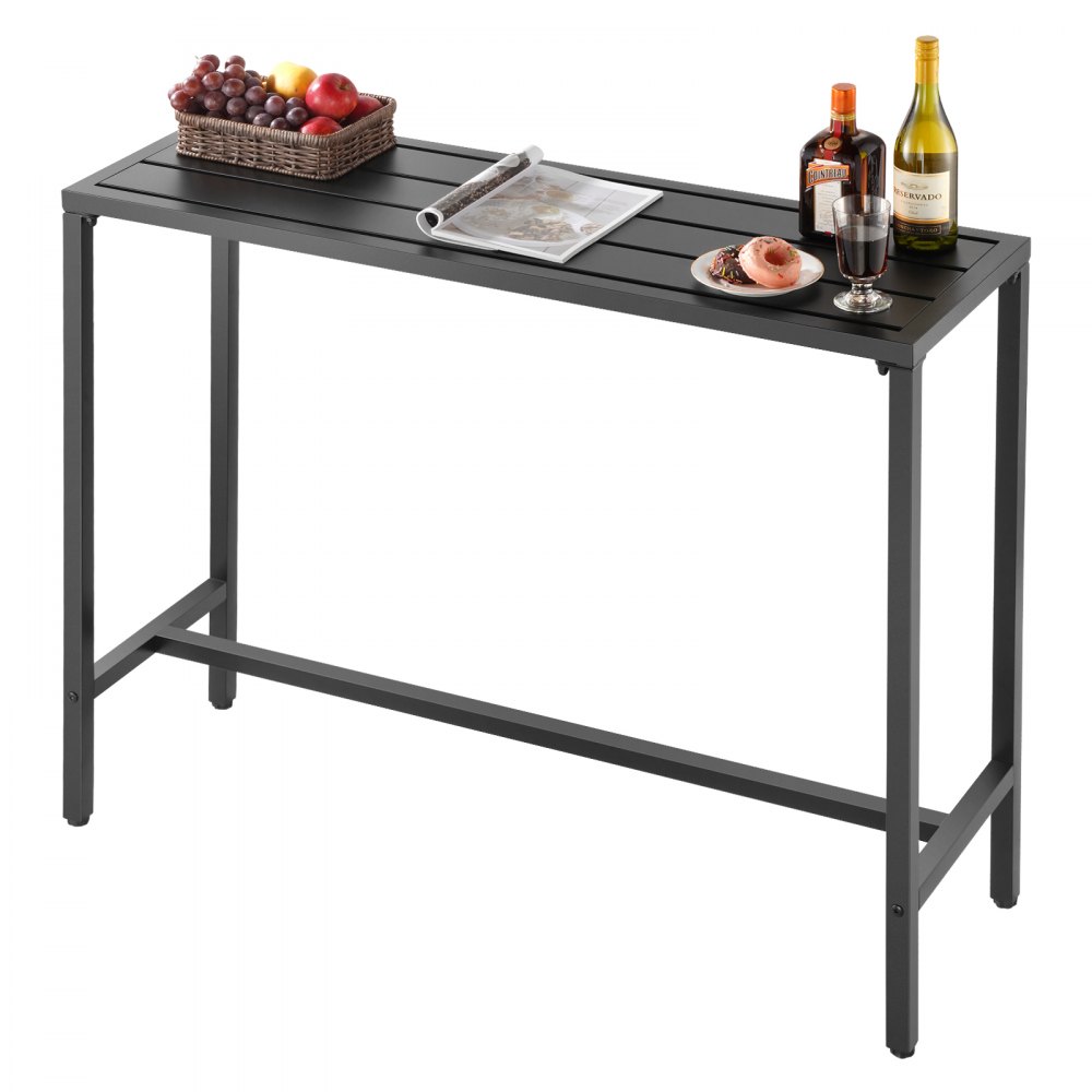 VEVOR utendørs barbord, 120 x 37,5 cm terrassebord, vanntett topp og solid metallramme, rektangulære spisebord i benkehøyde, utemøbler for balkong, hage, boblebad, bassengkant, innendørs