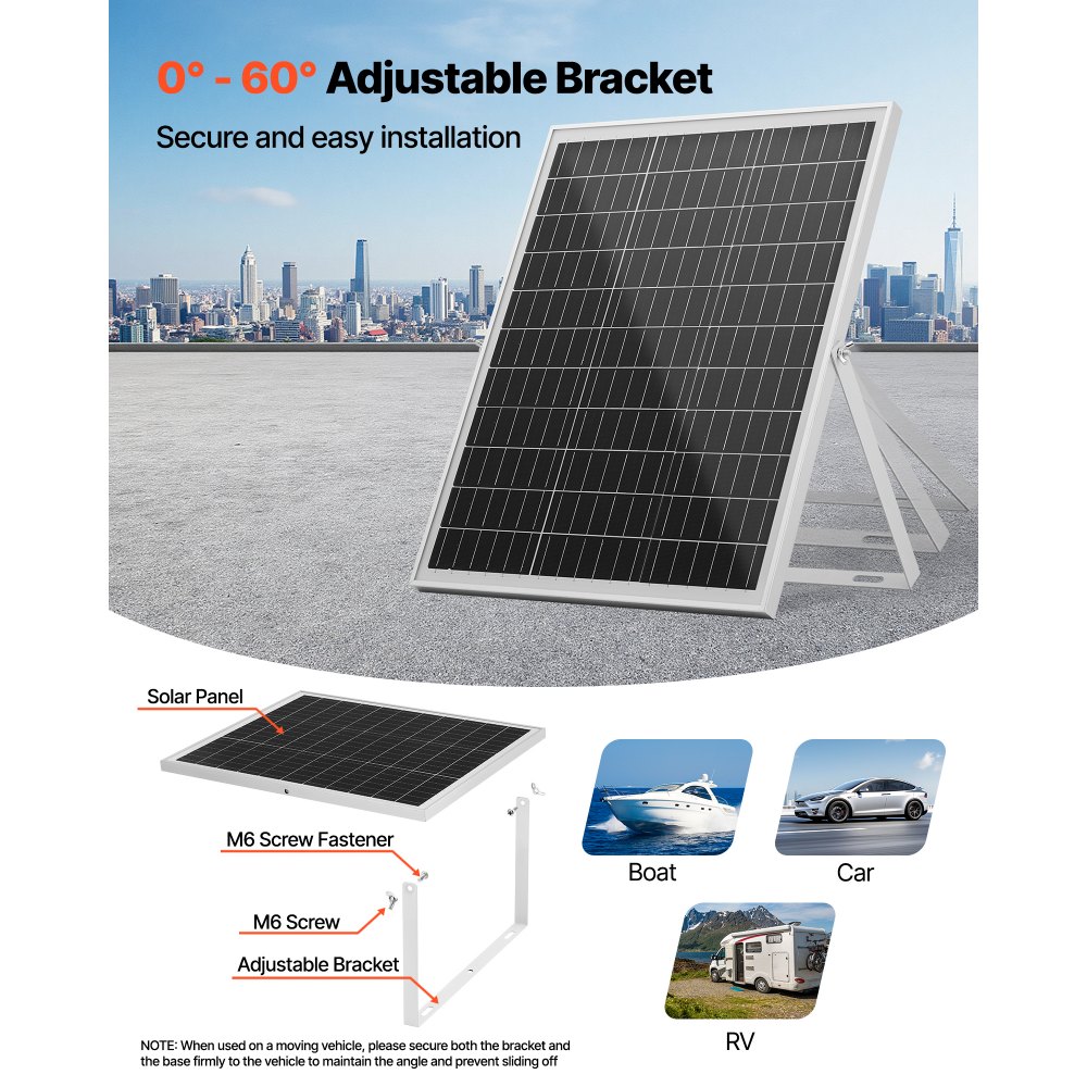 VEVOR 25W 12V Solar Panel Battery Charger, Solar Battery Trickle Charger Maintainer with Intelligent MPPT Controller & Adjustable Mount Bracket, IP67 Waterproof for Car Boat RV Motorcycle Trailer