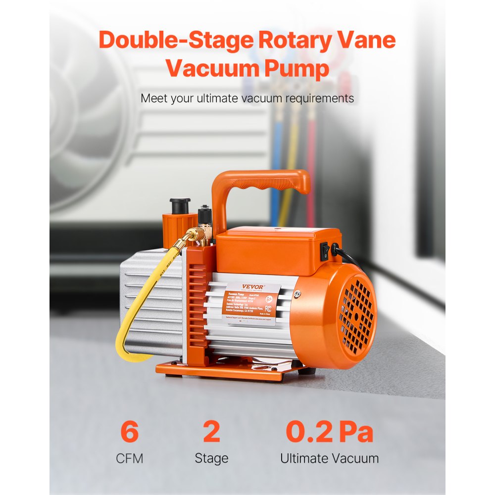 VEVOR vakuumpumpe, 367 l/min (6 CFM), HVAC 2-trinns roterende lamellvakuumpumpe, for R134a R22 R410a-systemer, automatisk AC-vakuumpumpesett med oljeflaske, for vedlikehold av klimaanlegg i biler, avgassing av harpiks