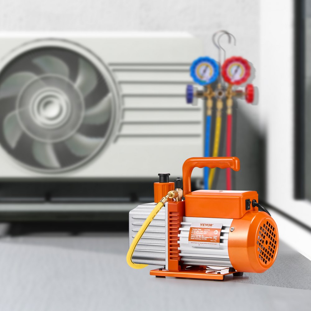 VEVOR vakuumpumpe, 367 l/min (6 CFM), HVAC 2-trinns roterende lamellvakuumpumpe, for R134a R22 R410a-systemer, automatisk AC-vakuumpumpesett med oljeflaske, for vedlikehold av klimaanlegg i biler, avgassing av harpiks
