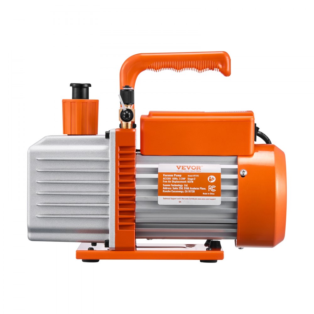 VEVOR vakuumpumpe, 367 l/min (6 CFM), HVAC 2-trinns roterende lamellvakuumpumpe, for R134a R22 R410a-systemer, automatisk AC-vakuumpumpesett med oljeflaske, for vedlikehold av klimaanlegg i biler, avgassing av harpiks