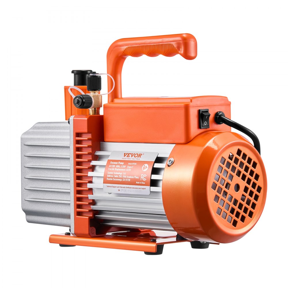 VEVOR vakuumpumpe, 367 l/min (6 CFM), HVAC 2-trinns roterende lamellvakuumpumpe, for R134a R22 R410a-systemer, automatisk AC-vakuumpumpesett med oljeflaske, for vedlikehold av klimaanlegg i biler, avgassing av harpiks