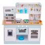 VEVOR Play Kitchen for Kids, Wooden Toy Kitchen Set with Lights and Sounds, Toddler Kitchen with Ice Maker, Oven, Sink, Microwaves, Fridge and Utensil and Fruit Accessory for Toddlers, White