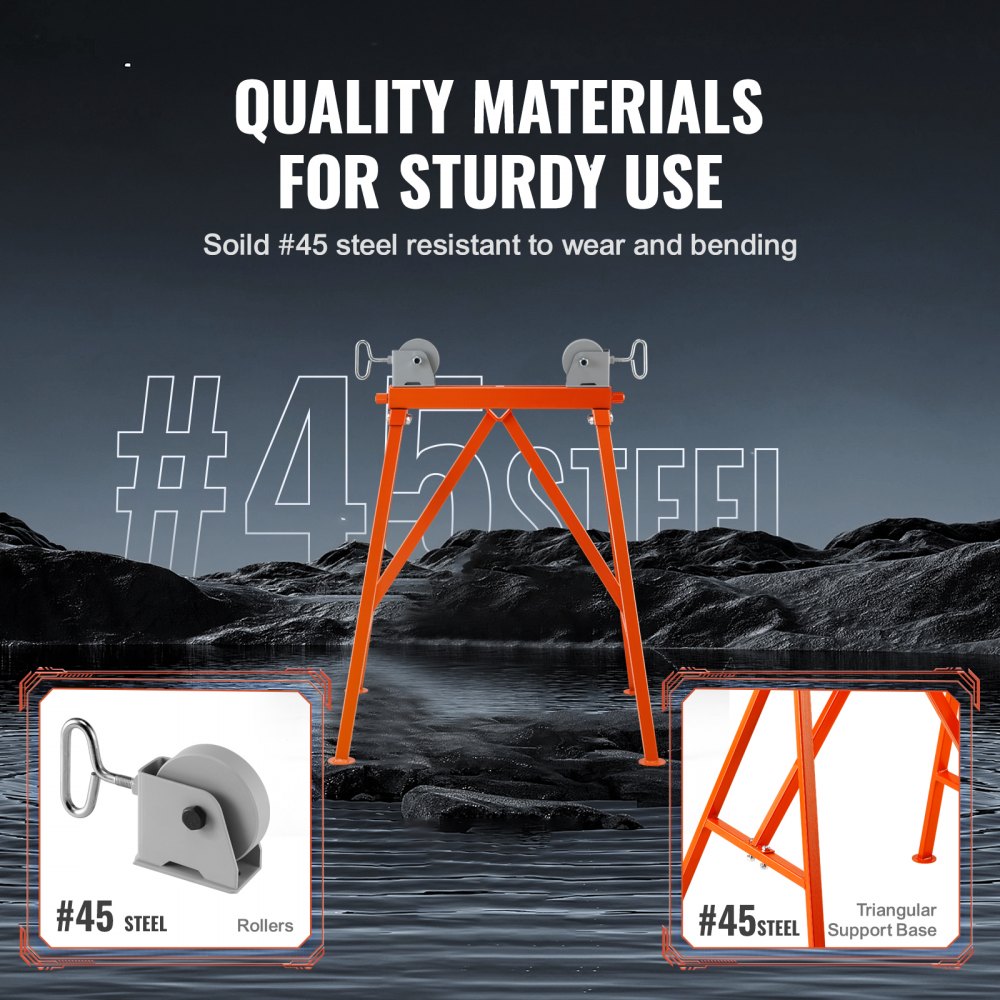VEVOR Pipe Stand with Roller Head 1134 kg Load for 5.1-91.4 cm Pipes 45# Steel