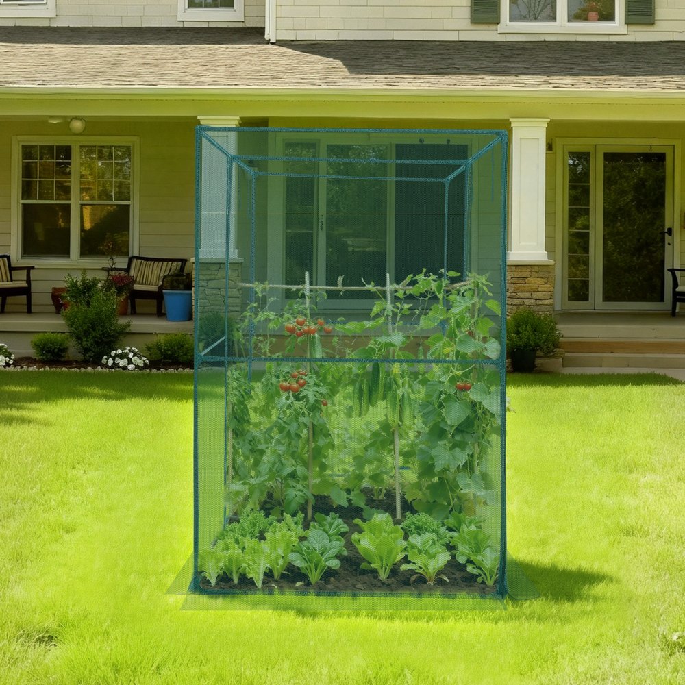 VEVOR Crop Cage, 2.39 x 1.2 x 1.8 m Plant Protection Tent with Zippered Door, Wind-Resistant Tall Crop Cage, Easy to Install, Outdoor Raised Bed Cover, Tomato Plant Netting for Garden Patio Lawn