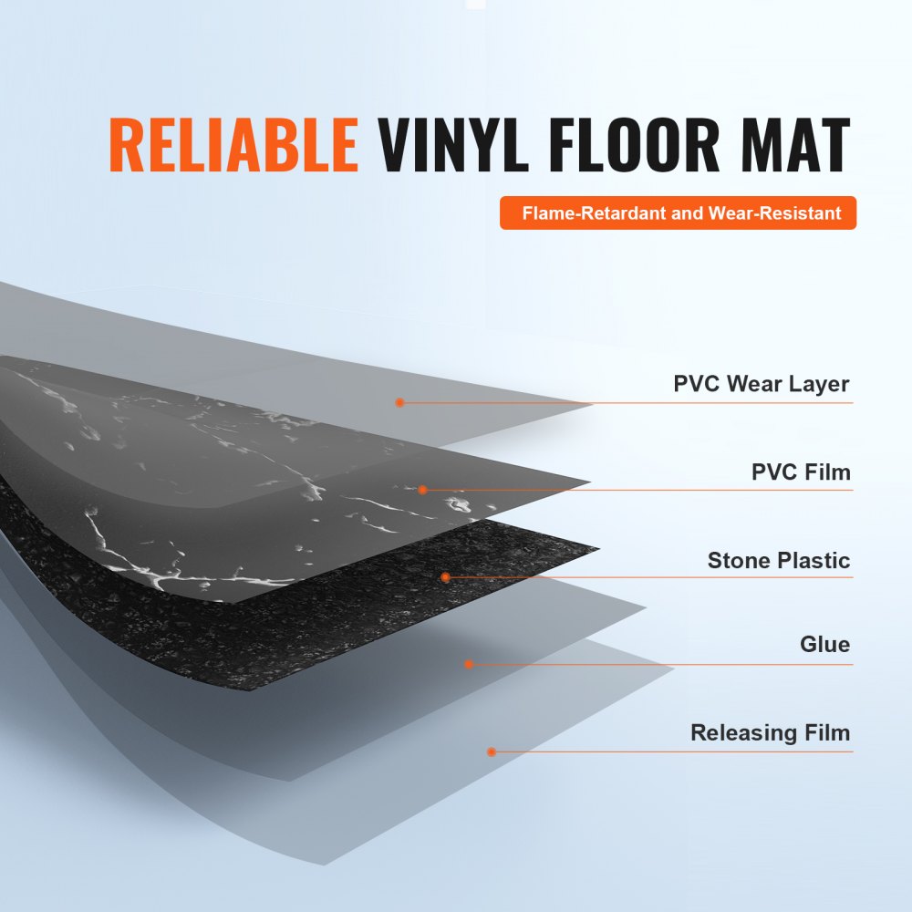 VEVOR Selvklebende Vinyl Gulvfliser 12 x 12 tommer, 50 fliser 1,5 mm tykke, selvklebende, svart marmortekstur, gjør-det-selv-gulv for kjøkken, spisestue, soverom og bad, enkelt for hjemmeinnredning