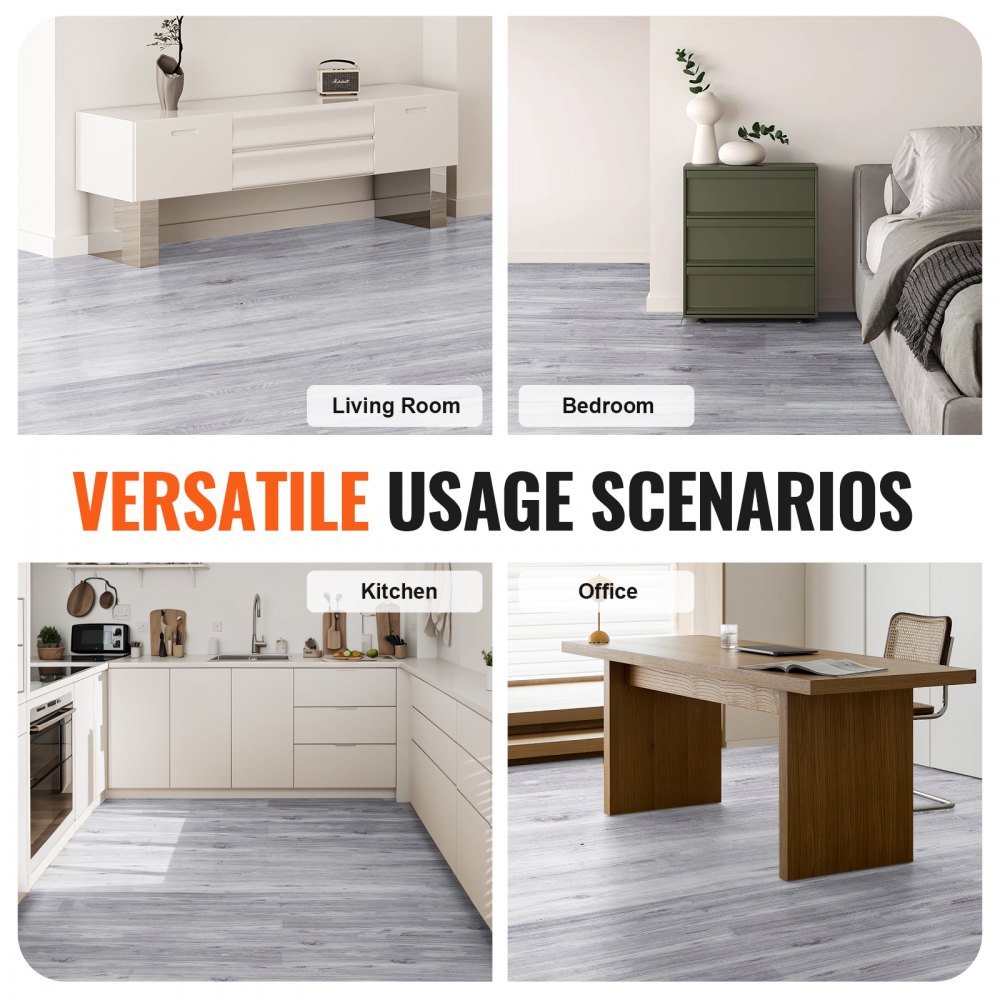 VEVOR Selvklebende Vinyl Gulvfliser 36 x 6 tommer, 20 fliser 0,62 mm tykke Peel & Stick, Lysegrå Trestruktur Gjør-det-selv Gulv for Kjøkken, Spisestue, Soverom og Bad, Enkel for Hjemmedekorasjon