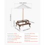 VEVOR Kids Picnic Table with Umbrella, 3-in-1 Sand & Water Table, Outdoor Wooden Table and Bench Set with 2 Trays, 4-People Patio Dining Furniture for Garden, Backyard and Porch (Walnut)