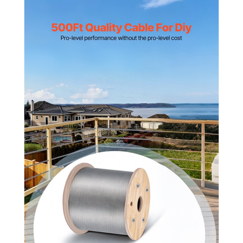 VEVOR T316 Stainless Steel Cable 3.2 mm 7x7 Steel Wire Rope Cable 15240 cm Cable Railing Transport Wire Rope Cable for Railing Decking DIY Balustrade
