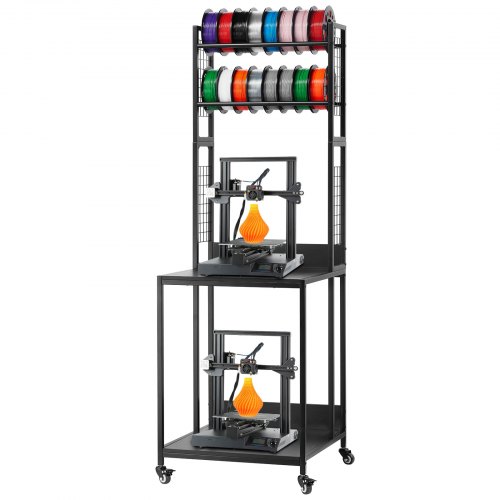 VEVOR oppbevaringsstativ for 3D-skriverfilament, 4-etasjes stativ for 3D-skriver med filamentoppbevaring, spoleholdere, vogn med hjul, organisert filament for 3D-skriverstasjon, kontor, verksted (kun hylle)
