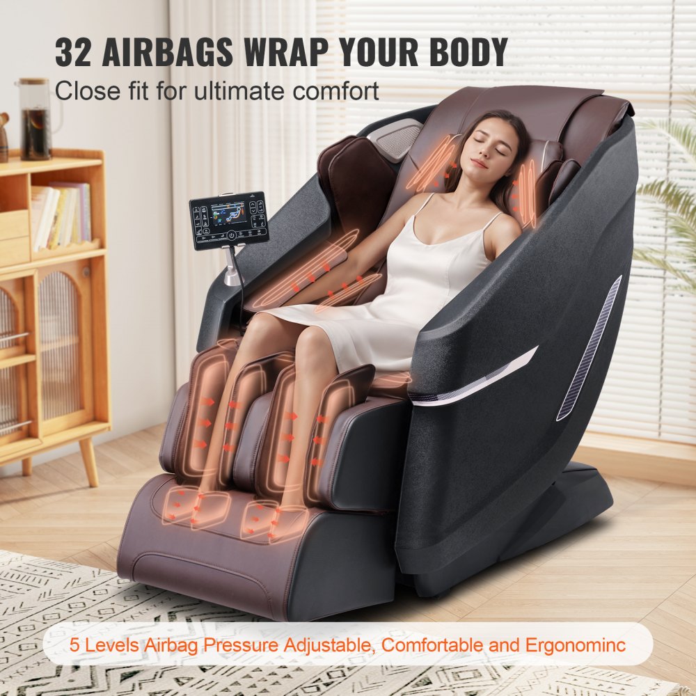 VEVOR helkroppsmassasjestol, SL-Track nullgravitasjonsmassasjestol, 3D Shiatsu, kroppsskanning, oppvarming, Bluetooth-høyttaler, kollisjonsputer for stue, hjem