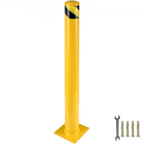 VEVOR Safety Pullert 42"x4.5" Safety Barrier Pullert 4-1/2" OD 42" Høyde Gult pulverlakkrør Stål sikkerhetsbarriere med 4 frie ankerbolter for trafikkfølsomt område