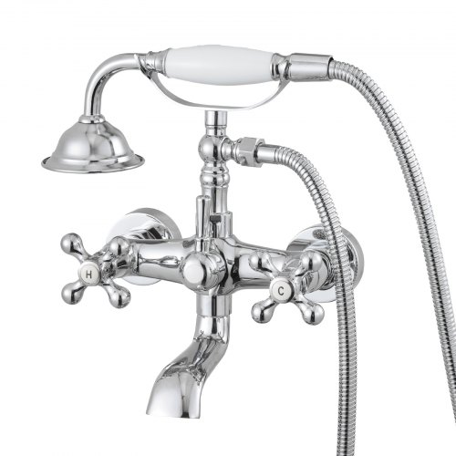 VEVOR klofot badekarkran, veggmonterte badekarkraner med håndholdt dusj, vintage polert krom klofot badekarfyllkran dusjsett med justerbare svingarm og 360° roterende tut for badekar