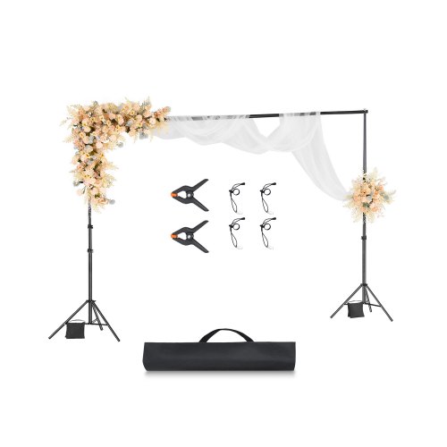 VEVOR bakgrunnsstativ, 10 x 10 fot justerbart bakgrunnsstativsett for bilder, bærbart bakgrunnsstativ med 4 tverrstenger, kraftig projektorlerretstativ, for bryllup, fotovideostudio og fest