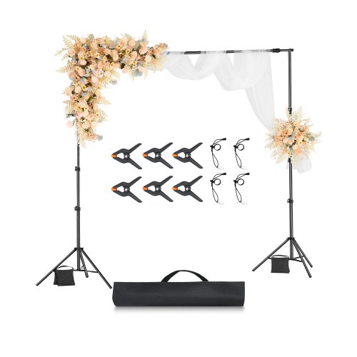 VEVOR Bakgrunnsstativ, 8,5 x 10 fot justerbart bakgrunnsstativsett for foto, bærbart bakgrunnsstativ med 2 stativ, kraftig projektorlerretstativ, for bryllup, fotovideostudio og fest
