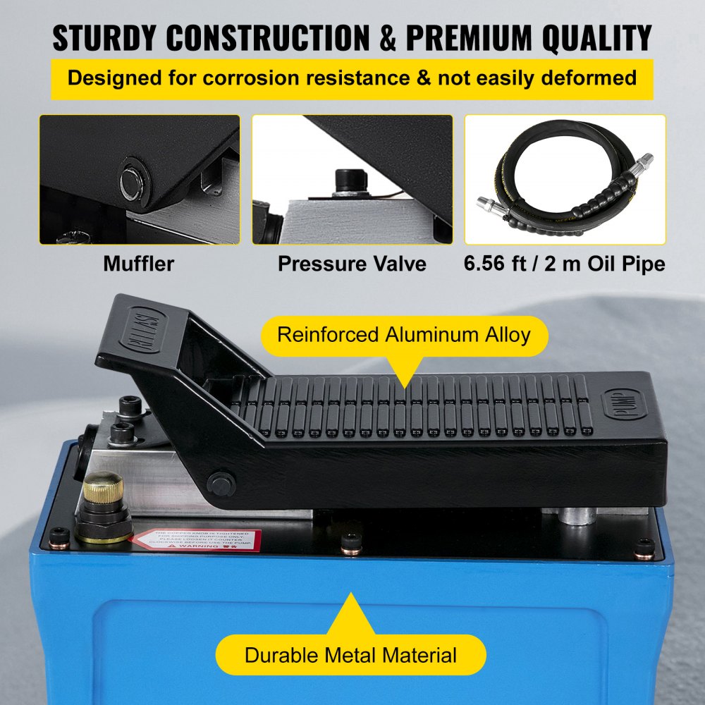 VEVOR Air Hydraulic Pump Power Pack Unit 10,000 PSI 1687.8 cm³ Cap Heavy-duty All Metal Construction Air Hydraulic Foot Pump