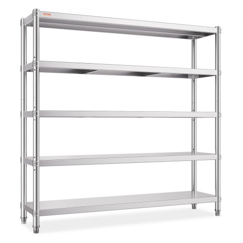 VEVOR lagringshylle, 5-lags lagringshylleenhet, garasjehylle i rustfritt stål, 70,9 x 17,7 x 70,9 tommer Heavy Duty lagringshylle, 1650 pund total kapasitet med justerbar høyde