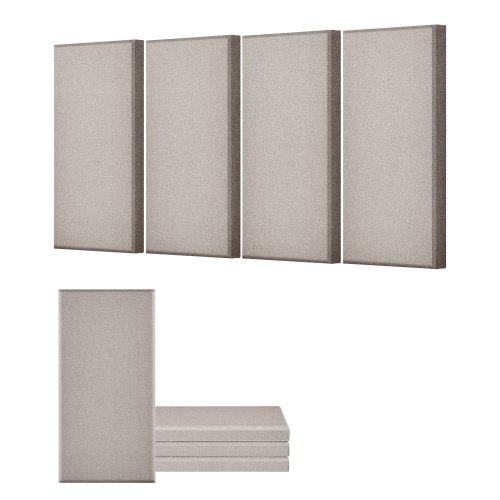 VEVOR 4 stk. akustiske paneler, 2 tommer tykke 23,6 x 11,8 tommer lydabsorberende paneler i glassfiber, selvklebende lydisolerte veggplater, for studioer, kontor, hjemmekino, møterom, kamel