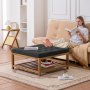 VEVOE Large Square Ottoman Coffee Table, 87.5 cm Tufted Coffee Table with Solid Wood Shelf Storage, Linen Solid Upholstered Footrest Ottoman for Bedroom Living Room, 400 LBS, Dark Gray