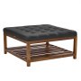 VEVOE Large Square Ottoman Coffee Table, 87.5 cm Tufted Coffee Table with Solid Wood Shelf Storage, Linen Solid Upholstered Footrest Ottoman for Bedroom Living Room, 400 LBS, Dark Gray