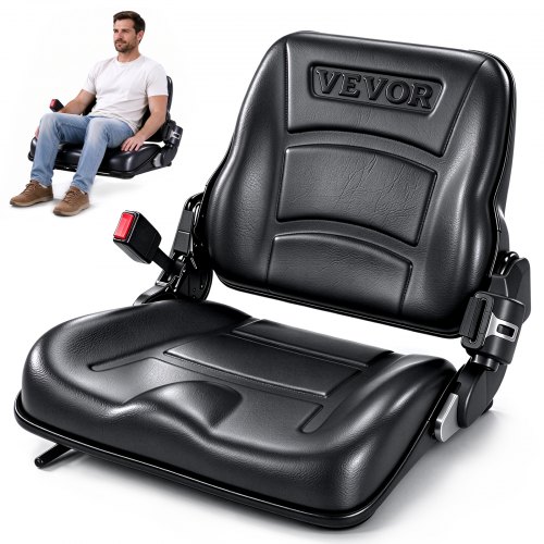VEVOR universelt gaffeltrucksete, nedfellbart traktorsete med justerbar ryggvinkel, mikrobryter og uttrekkbart sikkerhetsbelte, 6,3-13,4 tommers gaffeltrucksete med spor for traktor, laster, gravemaskin