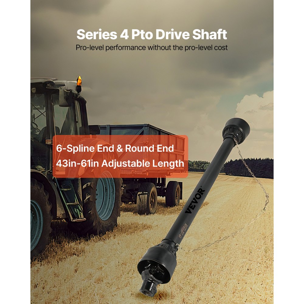 VEVOR PTO Shaft PTO Drive Shaft 1-3/8" x 6 Spline Ends Round End T4 43"-61"