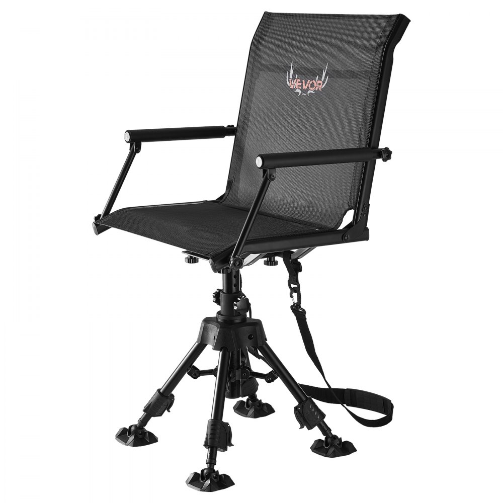 VEVOR Hunting Chair, 360° Silent Swivel, Foldable Portable Blind Chair, Heavy-Duty Steel Frame Ground Stool Seat with Armrests, Anti-Sink Feet, Height Adjustable, 158 Kg Capacity for Fishing Camping