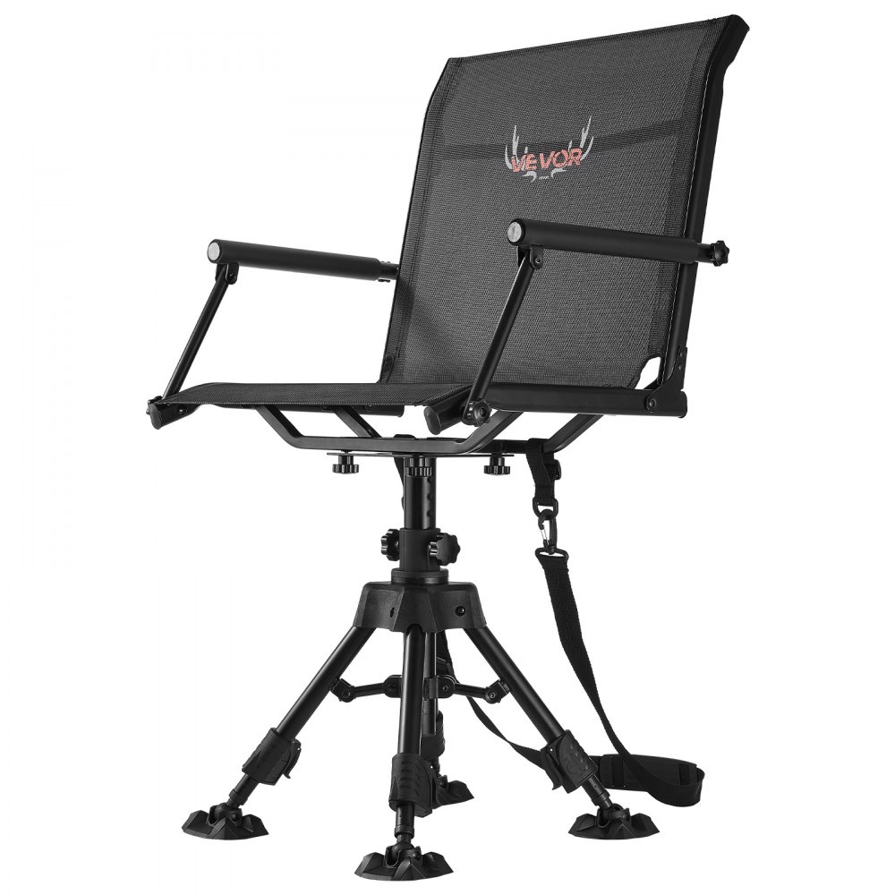 VEVOR Hunting Chair, 360° Silent Swivel, Foldable Portable Blind Chair, Heavy-Duty Steel Frame Ground Stool Seat with Armrests, Anti-Sink Feet, Height Adjustable, 158 Kg Capacity for Fishing Camping