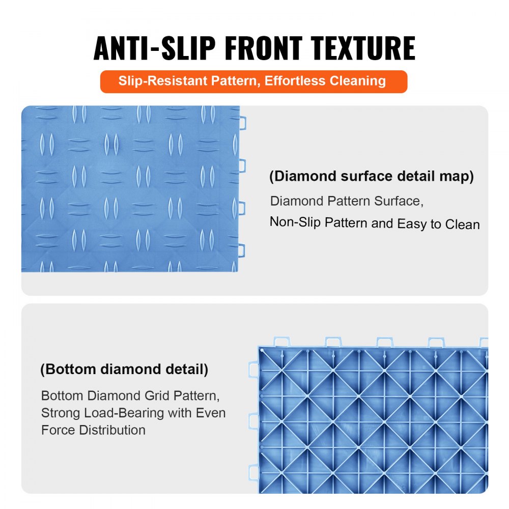 VEVOR Garage Tiles Interlocking, 12 x 12 x 0.53 inch 25 Pack Garage Floor Covering Tiles, Non-Slip Double-Sided Texture Garage Flooring Tiles, for Garages, Basements, Repair Shops, Blue