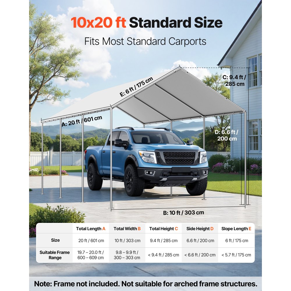 VEVOR Carport-reservetak, 3 x 6 m drikkeklar garasjepresenning, UV-bestandig og vanntett bilpresenning, kraftig bilporttrekk med ballbuggees, grå, ramme ikke inkludert