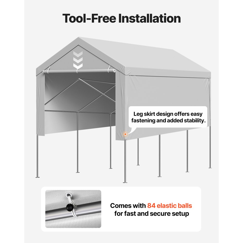 VEVOR Carport-reservetak, 3,6 x 6 m drikkeklar garasjepresenning med sidevegger, UV-bestandig og vanntett, kraftig bilpresenning med ballbuggees, grå, ramme ikke inkludert