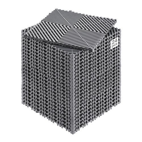 VEVOR sammenlåsende dreneringsmatte, 12” x 12” modulær sammenlåsende pute, 24 stk. skjøtematter, sklisikre grå PP dreneringsgulvfliser og dusjmatte, for garasje, hage, kjøkken og utendørs