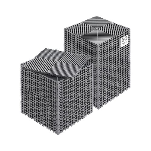 VEVOR sammenlåsende dreneringsmatte, 12” x 12” modulær sammenlåsende pute, 50 stk. skjøtematter, sklisikre grå PP dreneringsgulvfliser og dusjmatte, for garasje, hage, kjøkken og utendørs