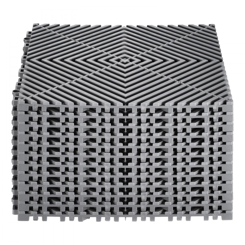 VEVOR sammenlåsende dreneringsmatte, 12” x 12” modulær sammenlåsende pute, 12 stk. skjøtematter, sklisikre grå PP dreneringsgulvfliser og dusjmatte, for garasje, hage, kjøkken og utendørs