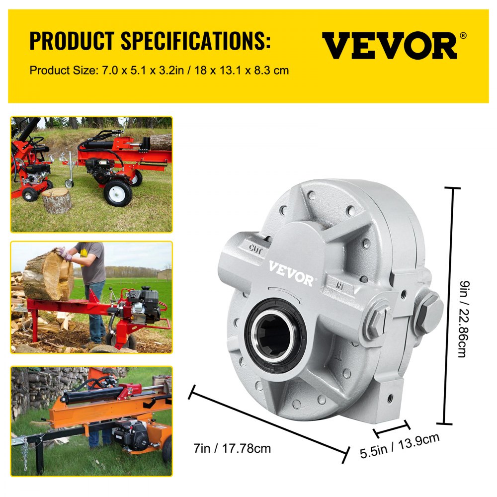 VEVOR hydraulisk pumpe 16,6 GPM hydraulisk motor 540 o/min vedkløyver 2500 PSI hydraulisk kløyver SAE 12 utløpsport hydraulisk pumpe for vedkløyver for lastebil baklukeløfter, sakseløfter, tipphenger