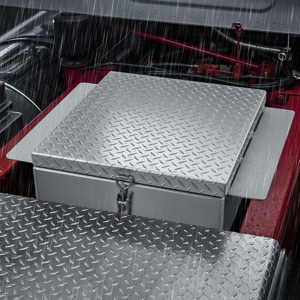 VEVOR Verktøykasse for lasteplan, kraftig verktøykasse i aluminium med diamantplate, verktøykasseorganisator for oppbevaring, støtter opptil 100 kg, ideell for pickup, lasteplan, bobil, tilhenger, 770 x 610 x 310 mm, sølv