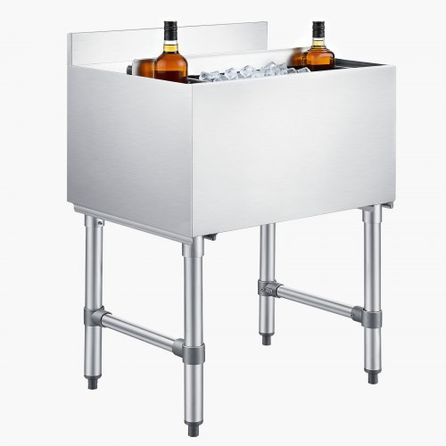 VEVOR kommersiell isboks, 61,6 l maks. kapasitet, 610 x 482 x 850 mm isboks i rustfritt stål med skyvelokk og flaskeholdere, kjølevogn for cocktailer for bar, restaurant, pub, NSF-sertifisert