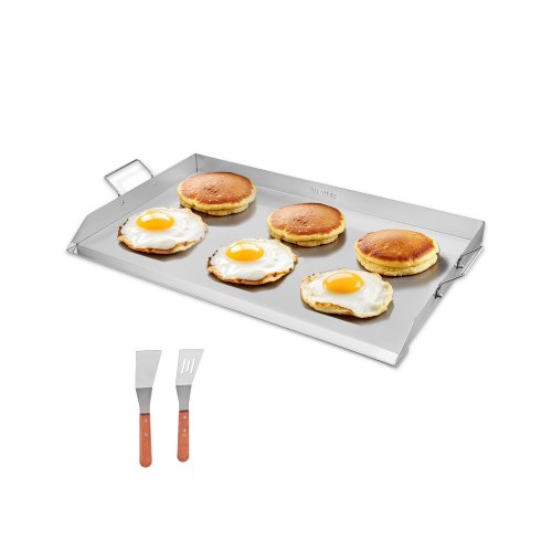 VEVOR Rustfritt Stål Steketeppe, 36x22 Tommers Universal Flat Top Rektangulær Tallerken, Gassgrill Steketeppe for BBQ Grill, Teppanyaki, Bærbart Familie Kokekar med Håndtak, for Camping Tailgating Fest