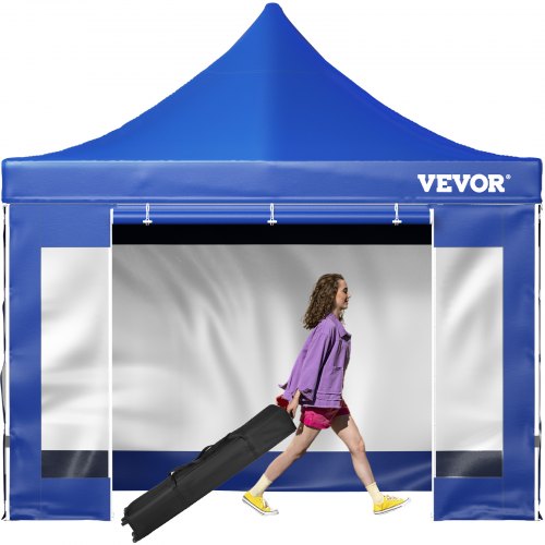 VEVOR 10 x 10 FT Pop Up Baldakintelt, Utendørs Gazebo-telt med avtagbare sidevegger og veske på hjul, UV-bestandig vanntett Instant Gazebo Shelter for fest, hage, bakgård, blå