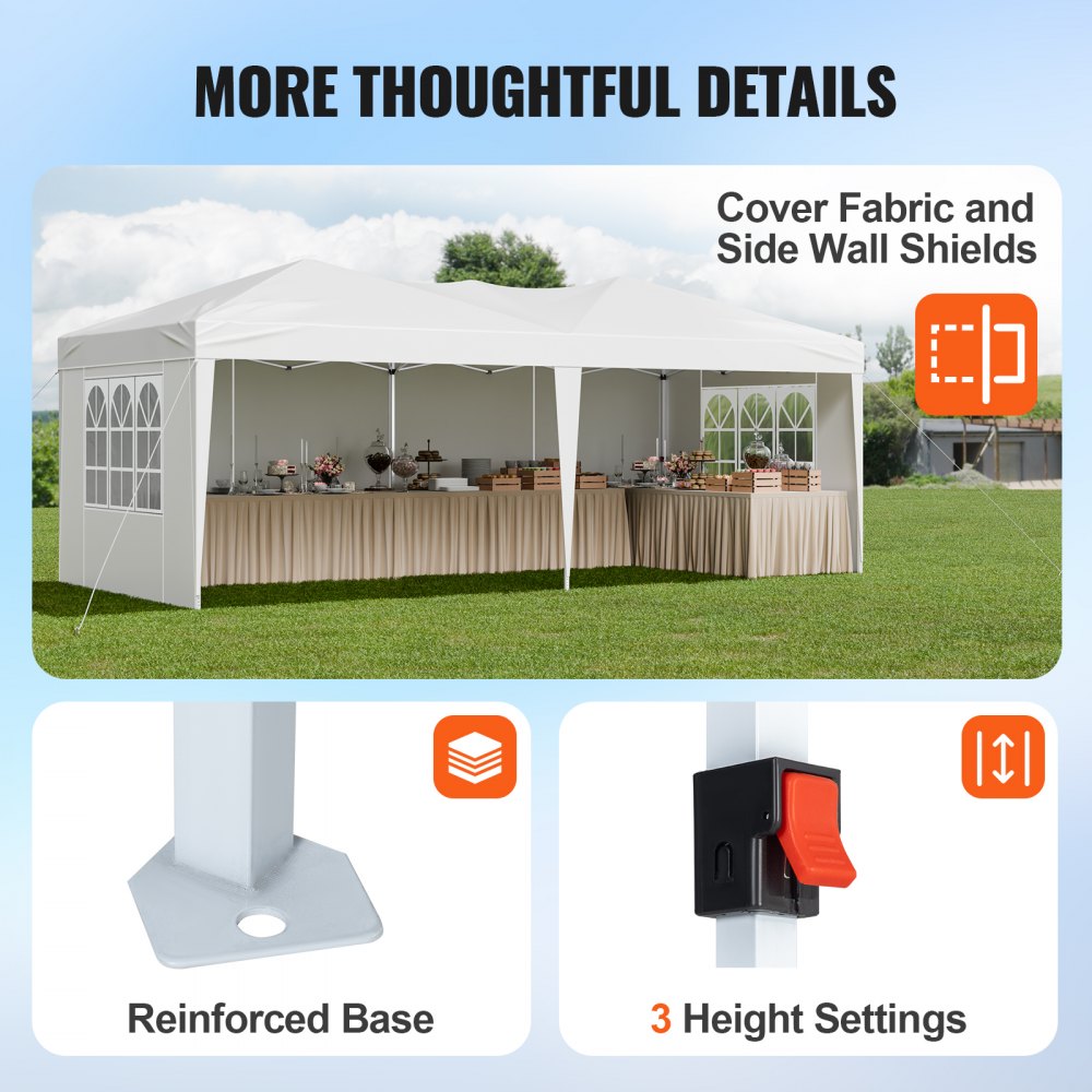 VEVOR Pop-up-telt, 5,9 x 2,96 m bærbar paviljong med instant-tak, 3 sidevegger og 2 ventilerte vinduer, høydejusterbart pop-up-telt for utendørs ly for arrangementer, terrasse, bakgård, fest, parkering